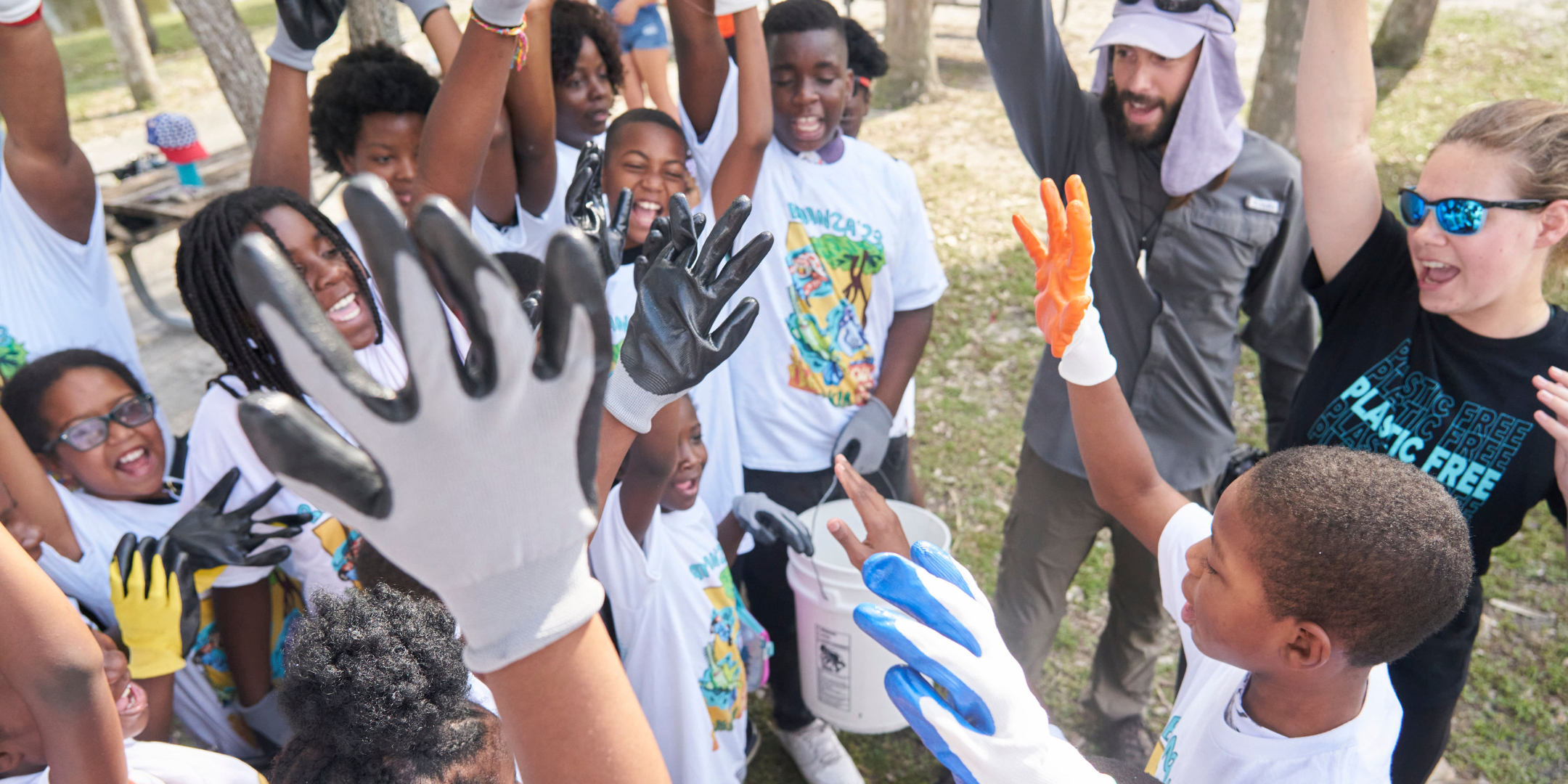 Children celebrating during a Cleanup in Miami, organized by Debris Free Oceans