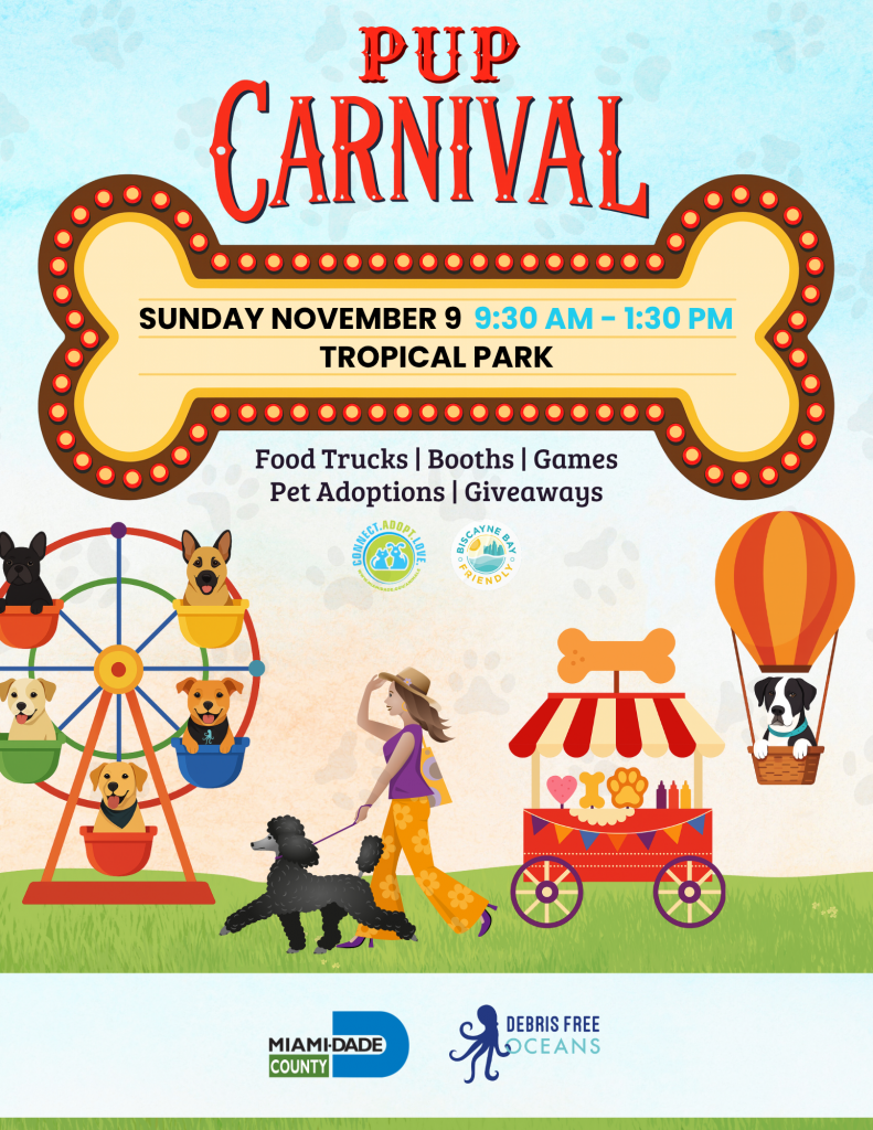 Pup Carnival Flyer. Sunday, November 9, 2025. 9:30 AM - 1:30 PM at Tropical Park.