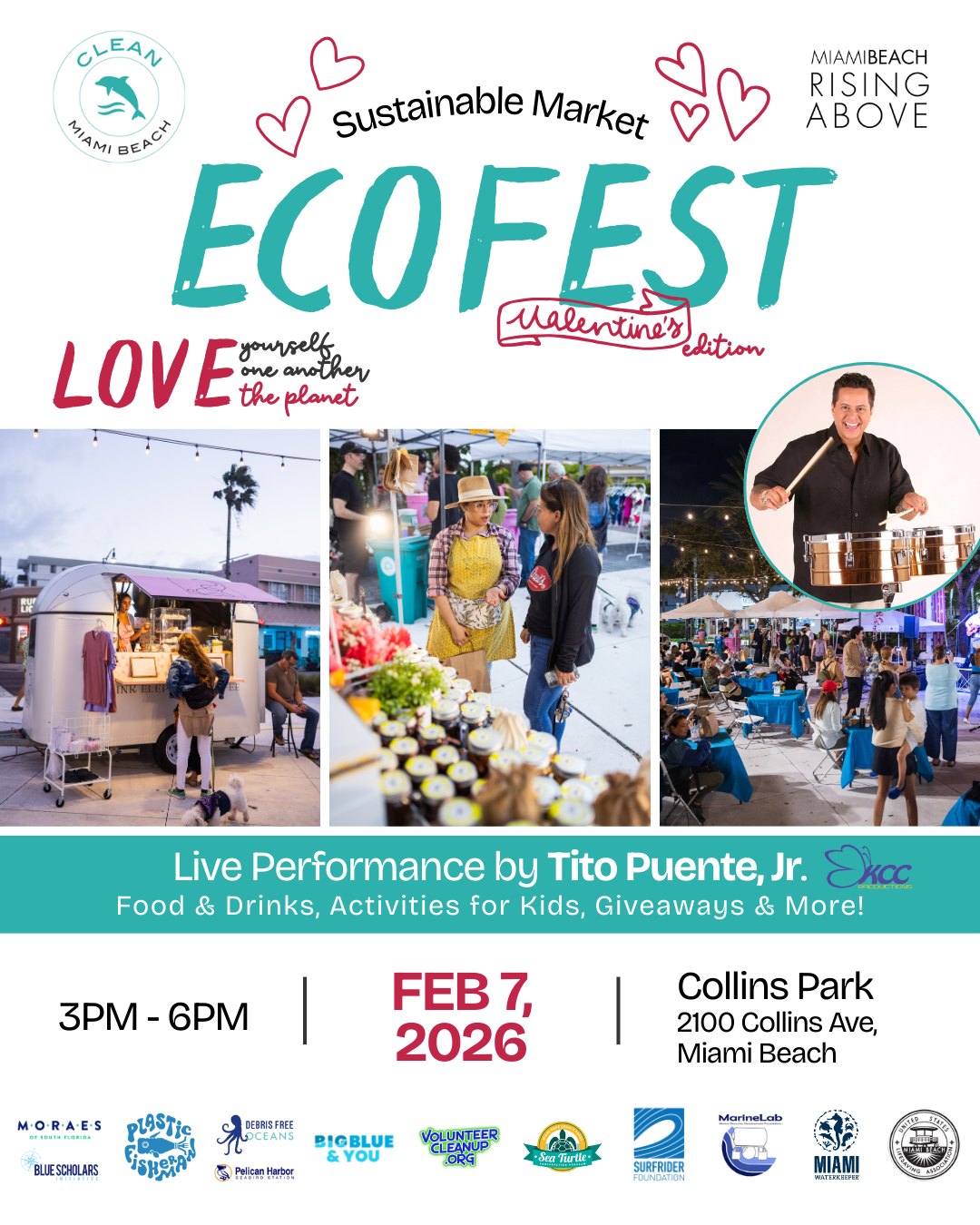 EcoFest Sustainable Market. Saturday, February 7, 2026 from 3 PM - 6 PM EST at Collins Park (2100 Collins Ave, Miami Beach 33139)