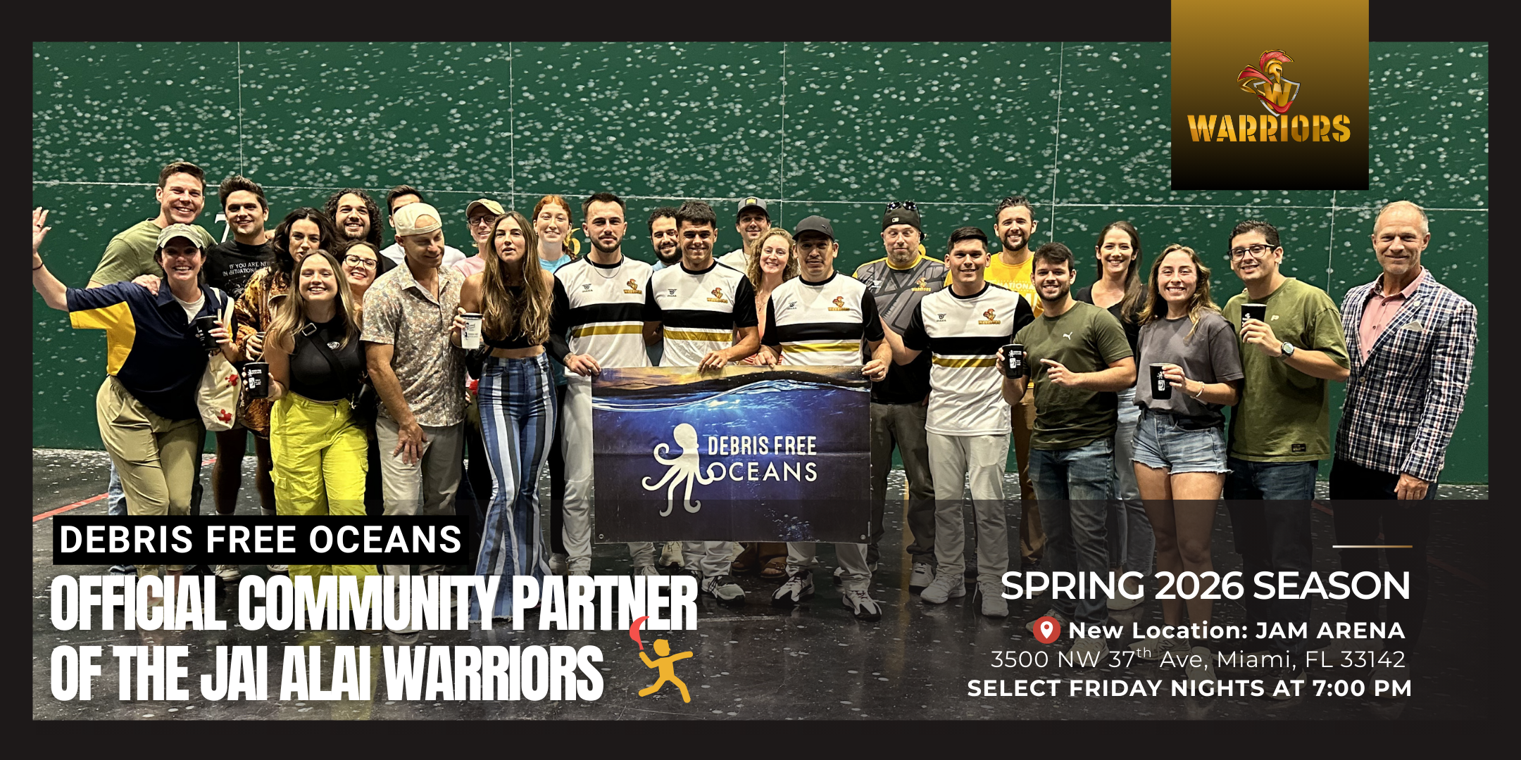 Jai Alai Fridays. Debris Free Oceans returns as the Official Community Partner of the Jai Alai Warriors for the Spring 2026 season.